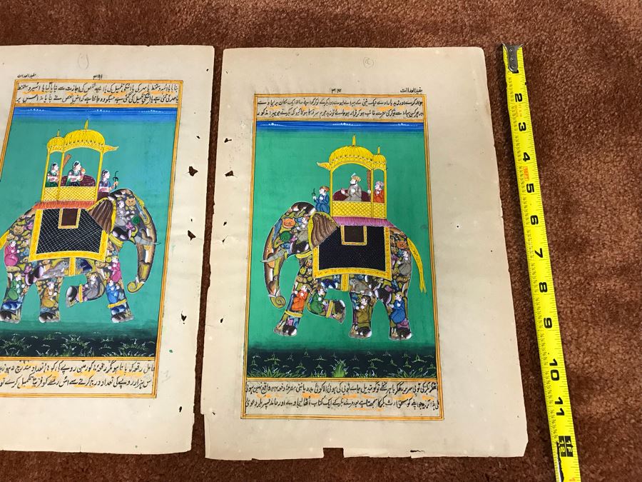 Pair Of Old Indian Paintings On Paper Of Composite Elephants Made Up Of Humans And Other Animals 12' X 9' [Photo 28]