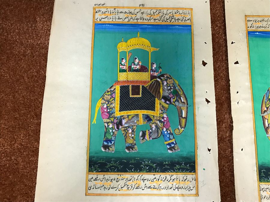 Pair Of Old Indian Paintings On Paper Of Composite Elephants Made Up Of Humans And Other Animals 12' X 9' [Photo 3]