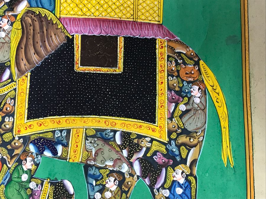 Pair Of Old Indian Paintings On Paper Of Composite Elephants Made Up Of Humans And Other Animals 12' X 9' [Photo 21]