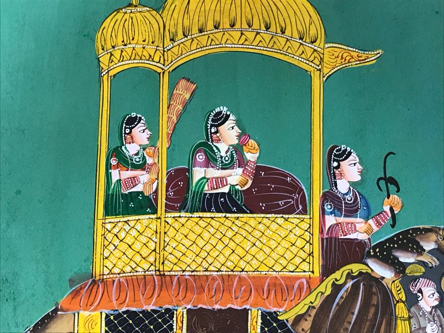 Pair Of Old Indian Paintings On Paper Of Composite Elephants Made Up Of Humans And Other Animals 12' X 9' [Photo 11]