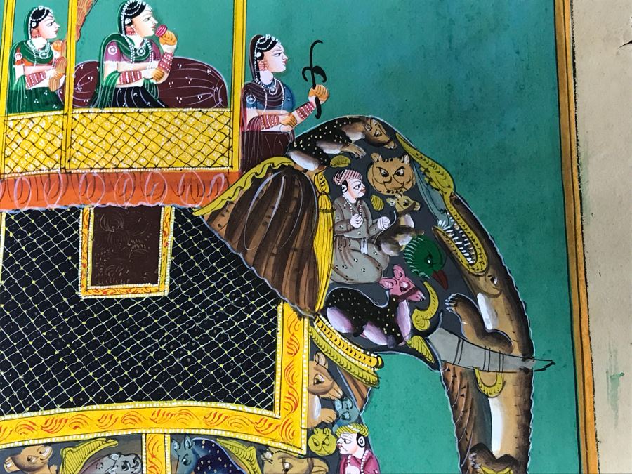 Pair Of Old Indian Paintings On Paper Of Composite Elephants Made Up Of Humans And Other Animals 12' X 9' [Photo 5]