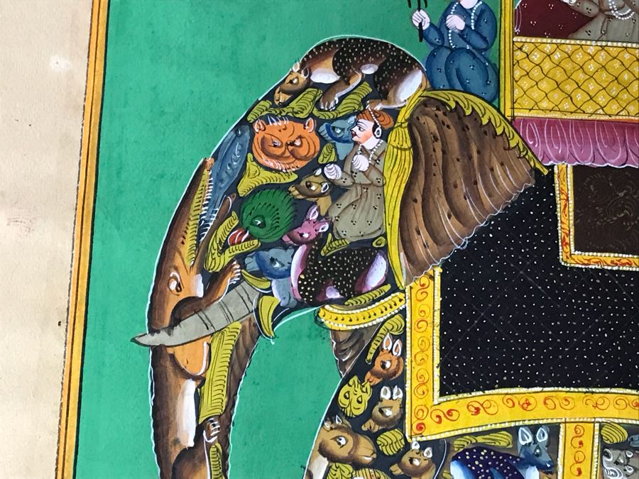 Pair Of Old Indian Paintings On Paper Of Composite Elephants Made Up Of Humans And Other Animals 12' X 9' [Photo 17]