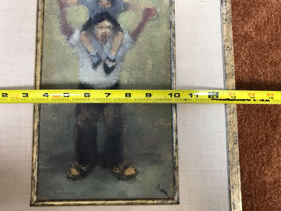 Original Oil Painting By Leonard Creo Titled “Con Papa” 6.5” X 11” [Photo 14]