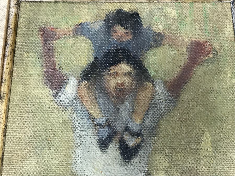 Original Oil Painting By Leonard Creo Titled “Con Papa” 6.5” X 11” [Photo 4]