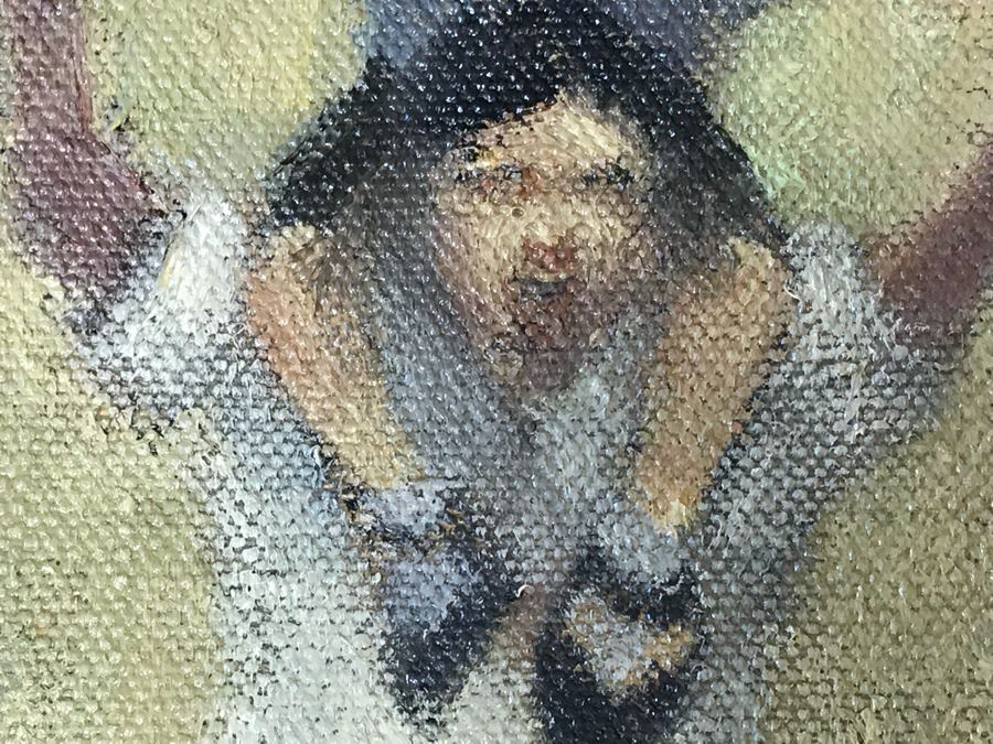 Original Oil Painting By Leonard Creo Titled “Con Papa” 6.5” X 11” [Photo 5]