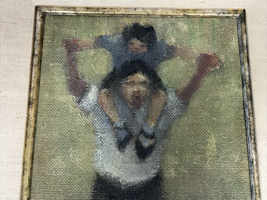 Original Oil Painting By Leonard Creo Titled “Con Papa” 6.5” X 11” [Photo 3]