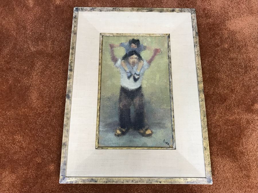 Original Oil Painting By Leonard Creo Titled “Con Papa” 6.5” X 11” [Photo 2]