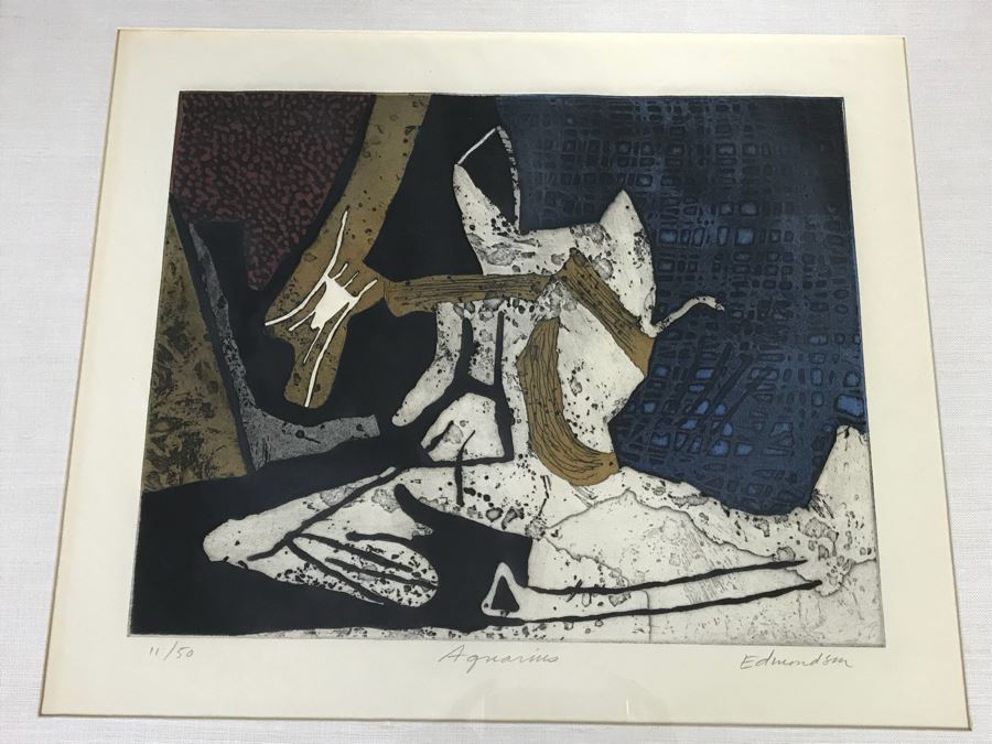 Leonard Edmondson (1916-2002) Colored Etching “Aquarius” Limited Edition 11 Of 50 Hand Signed By Artist 14' X 11' [Photo 1]