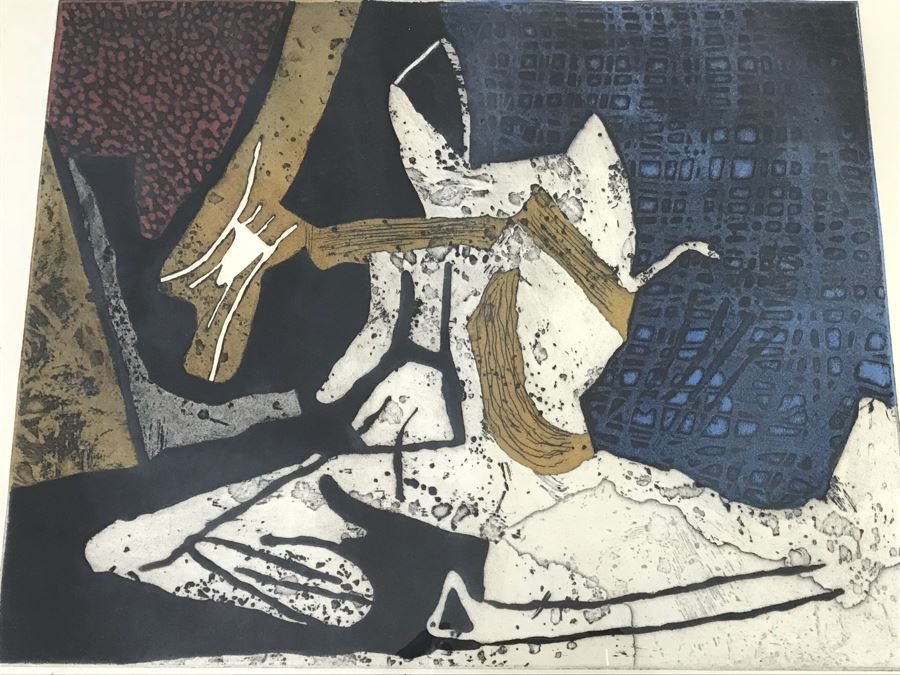 Leonard Edmondson (1916-2002) Colored Etching “Aquarius” Limited Edition 11 Of 50 Hand Signed By Artist 14' X 11' [Photo 4]