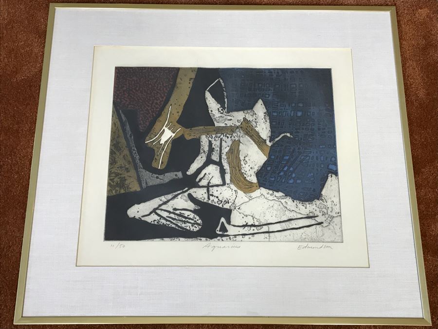 Leonard Edmondson (1916-2002) Colored Etching “Aquarius” Limited Edition 11 Of 50 Hand Signed By Artist 14' X 11' [Photo 2]