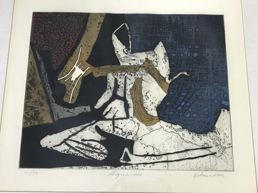 Leonard Edmondson (1916-2002) Colored Etching “Aquarius” Limited Edition 11 Of 50 Hand Signed By Artist 14' X 11' [Photo 3]