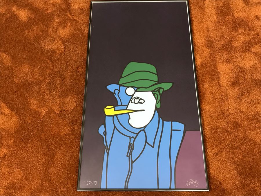 Valerio Adami Limited Edition Print Titled 'Affiche A Festivale D' Anjou' (A Man With Pipe) Italian Pop Art Figure And Genre Painter Hand Signed By Artist In Lower Right 55 Of 150 16' X 29.5'