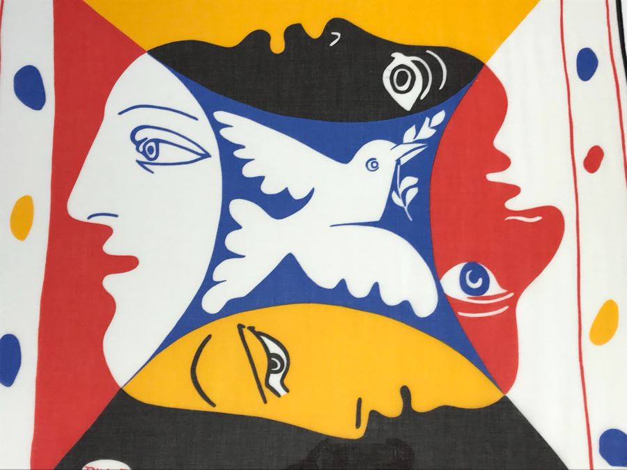 Framed Picasso Scarf Designed By Picasso For World Festival Of Youth And Students 30” X 30” [Photo 4]