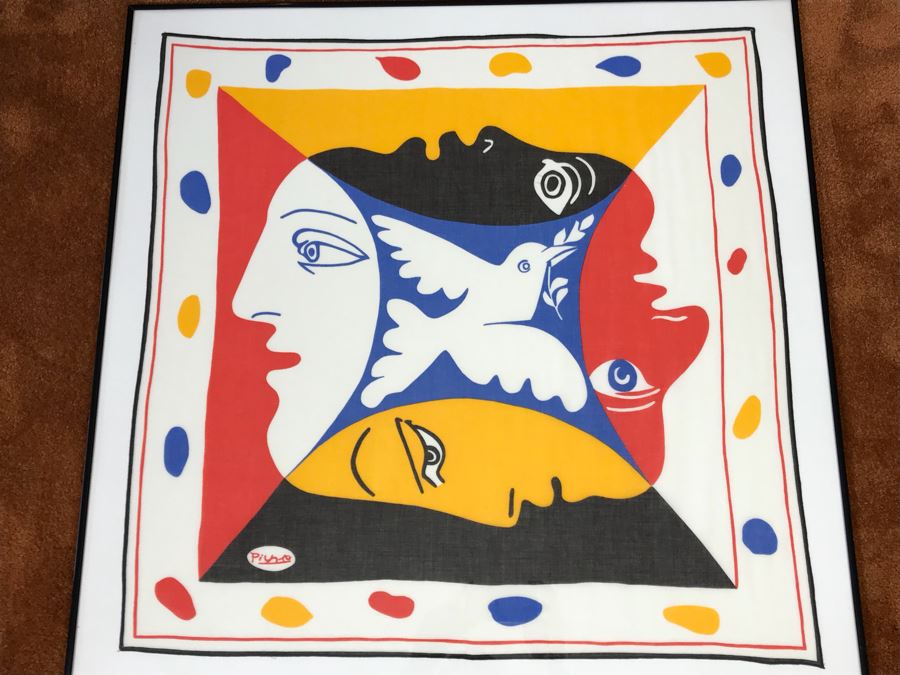 Framed Picasso Scarf Designed By Picasso For World Festival Of Youth And Students 30” X 30” [Photo 2]