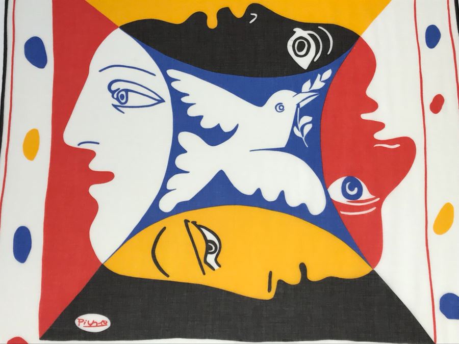 Framed Picasso Scarf Designed By Picasso For World Festival Of Youth And Students 30” X 30” [Photo 3]