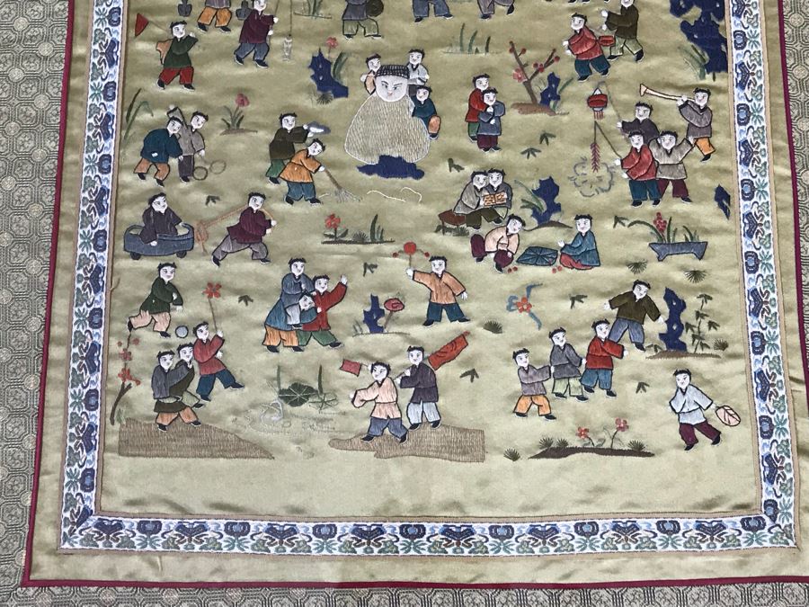 Vintage Chinese Embroidery In Lucite Shadowbox Frame 21' X 34' [Photo 6]