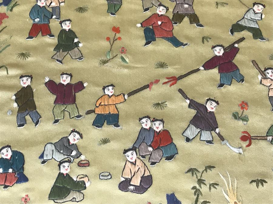 Vintage Chinese Embroidery In Lucite Shadowbox Frame 21' X 34' [Photo 12]