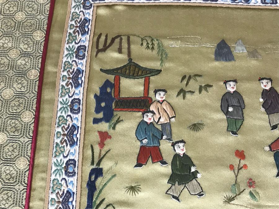 Vintage Chinese Embroidery In Lucite Shadowbox Frame 21' X 34' [Photo 13]