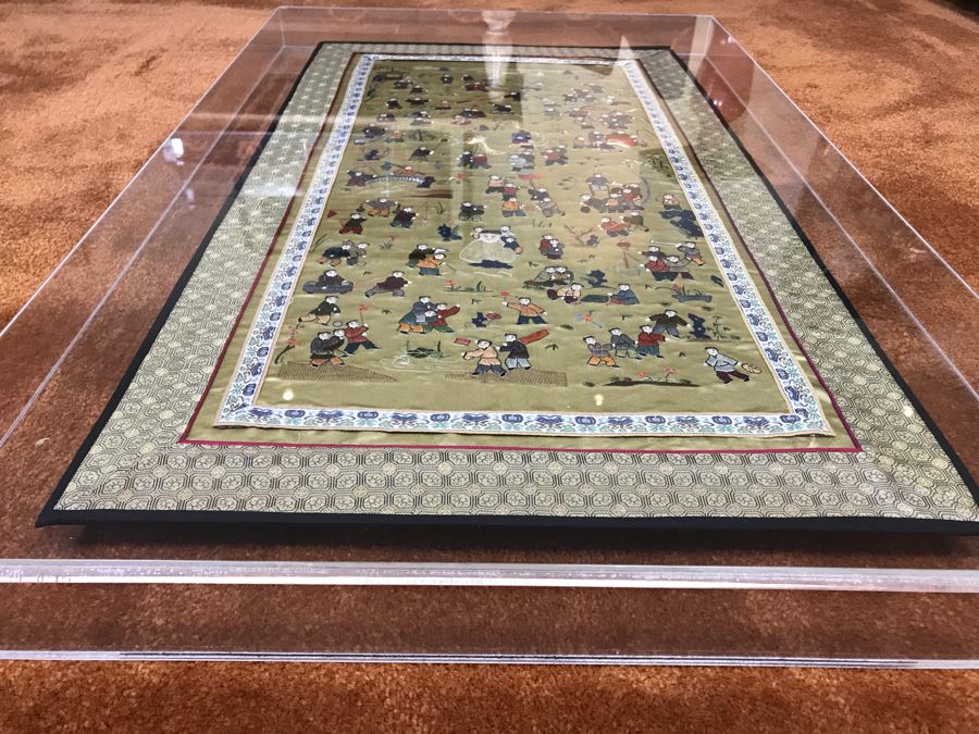 Vintage Chinese Embroidery In Lucite Shadowbox Frame 21' X 34' [Photo 18]