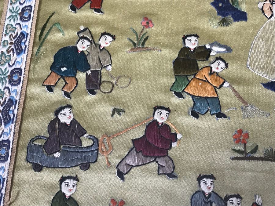 Vintage Chinese Embroidery In Lucite Shadowbox Frame 21' X 34' [Photo 9]