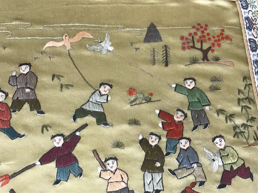 Vintage Chinese Embroidery In Lucite Shadowbox Frame 21' X 34' [Photo 14]