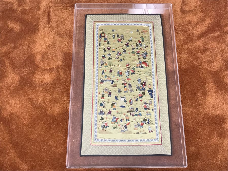 Vintage Chinese Embroidery In Lucite Shadowbox Frame 21' X 34' [Photo 2]