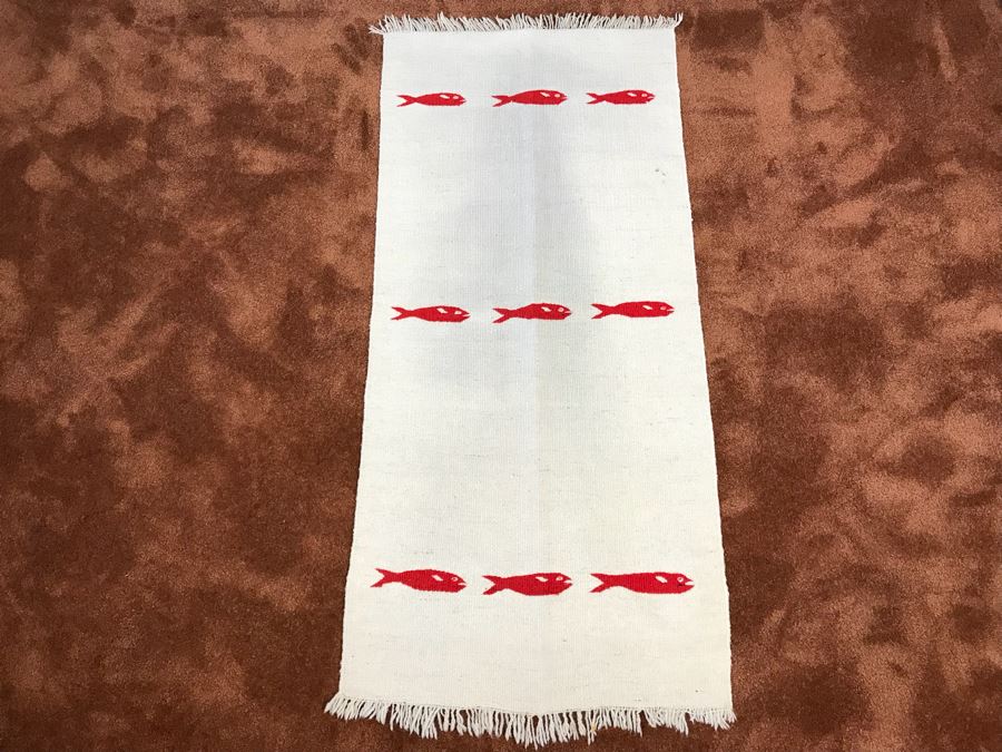 Hand Knotted Wool Area Reservation Rug Fish Motif 21' X 48' [Photo 3]