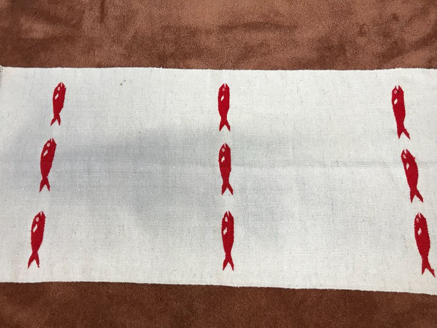 Hand Knotted Wool Area Reservation Rug Fish Motif 21' X 48' [Photo 2]