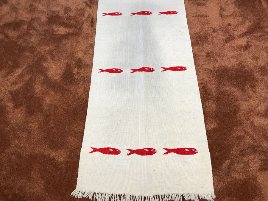 Hand Knotted Wool Area Reservation Rug Fish Motif 21' X 48' [Photo 4]