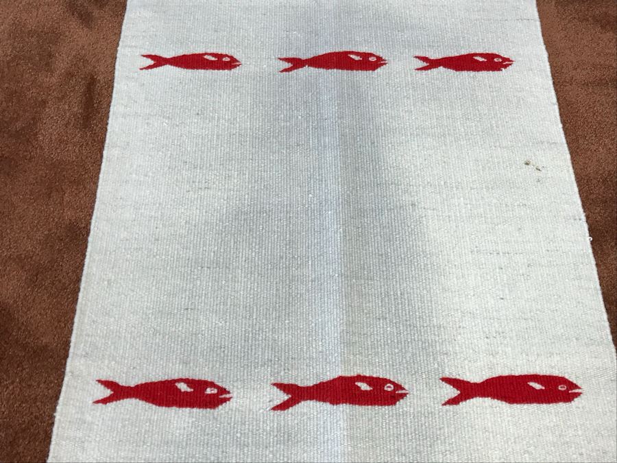 Hand Knotted Wool Area Reservation Rug Fish Motif 21' X 48' [Photo 8]