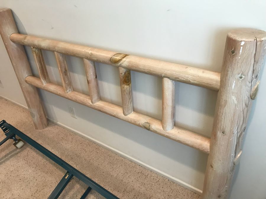 Queen Size Wooden Tree Trunk Headboard With Metal Frame [Photo 4]