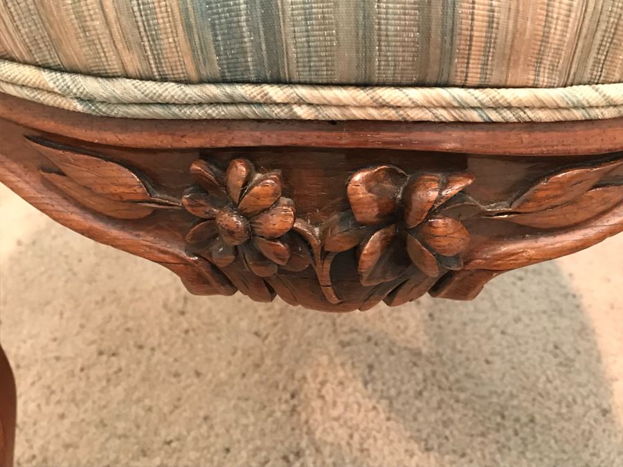 Pair Of Vintage Wooden Carved Newly Upholstered Side Chairs (One Is An Armchair) [Photo 15]