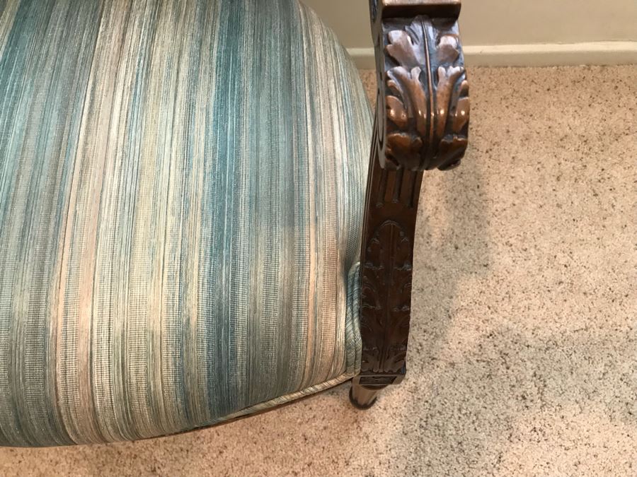 Pair Of Vintage Wooden Carved Newly Upholstered Side Chairs (One Is An Armchair) [Photo 10]