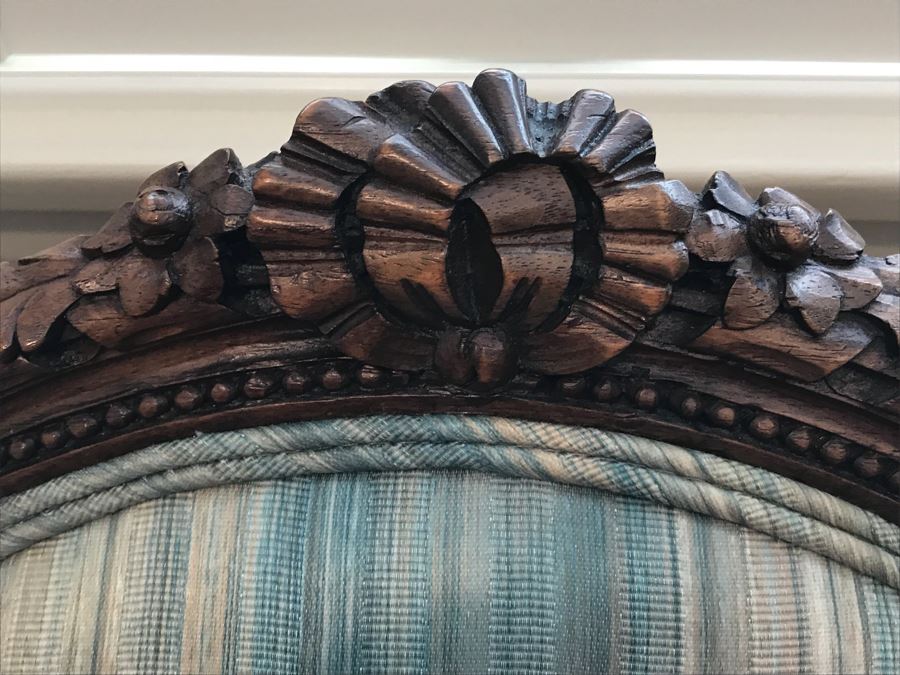 Pair Of Vintage Wooden Carved Newly Upholstered Side Chairs (One Is An Armchair) [Photo 13]