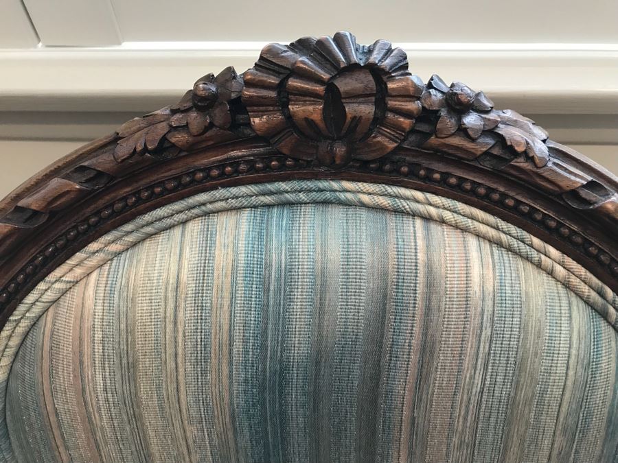 Pair Of Vintage Wooden Carved Newly Upholstered Side Chairs (One Is An Armchair) [Photo 12]