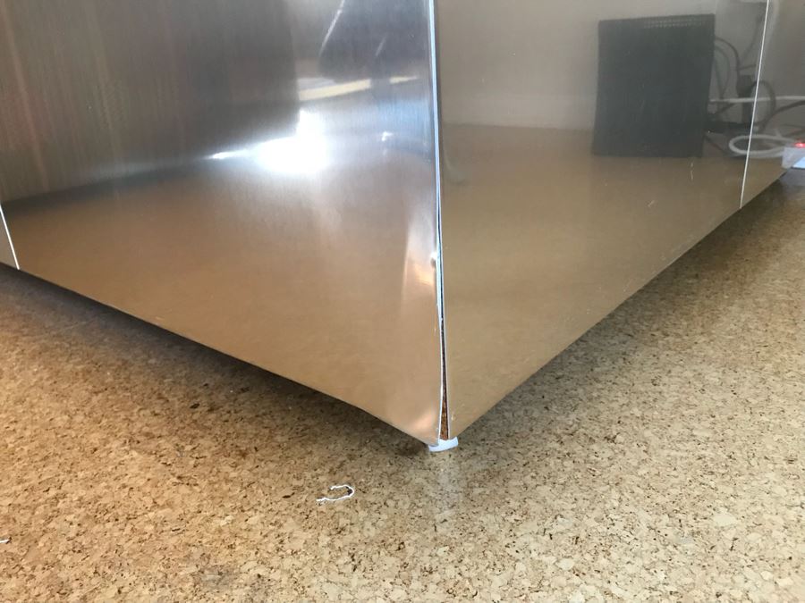 Modern Side Table With Metal Veneer Sides And Travertine Tile Top [Photo 4]