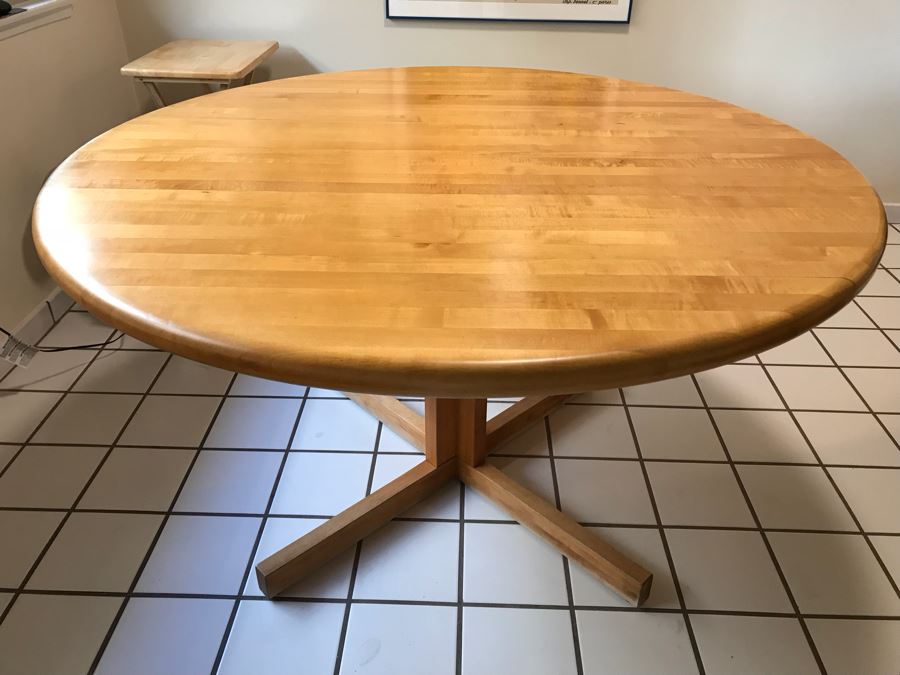 Round Oak Butcher Block Pedestal Table