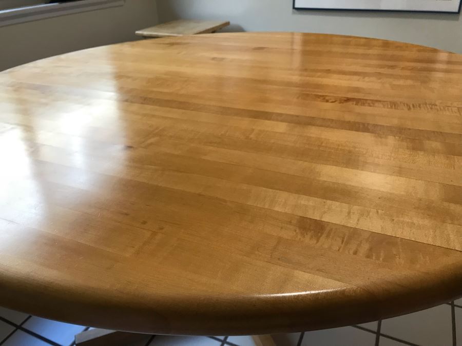 Round Oak Butcher Block Pedestal Table