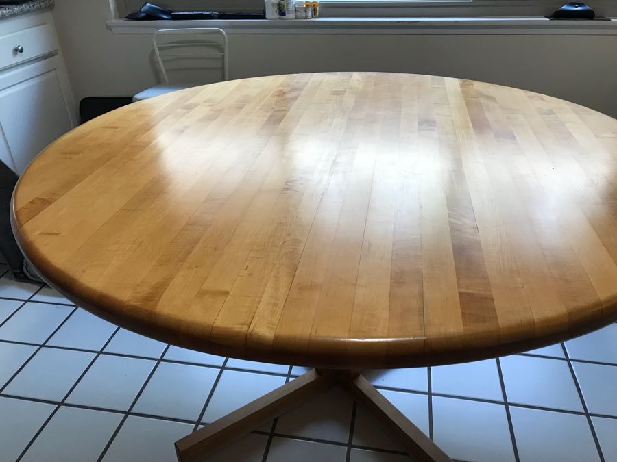 Round Oak Butcher Block Pedestal Table