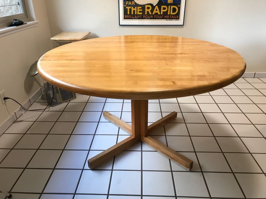 Round Oak Butcher Block Pedestal Table