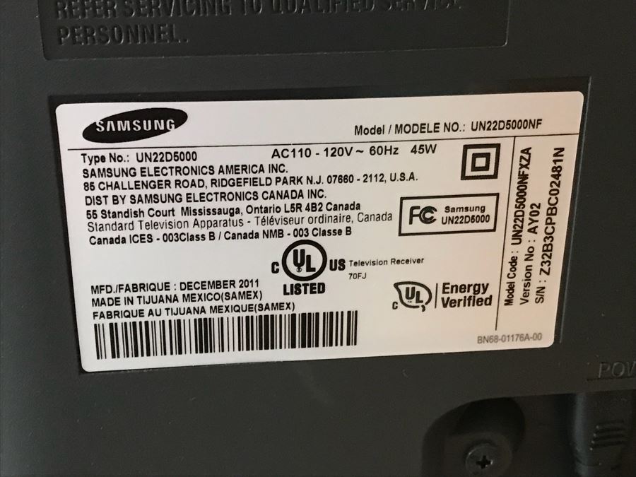 SAMSUNG 22” LED HDTV Model UN22D5000 With Logitech Speakers And Remote [Photo 7]
