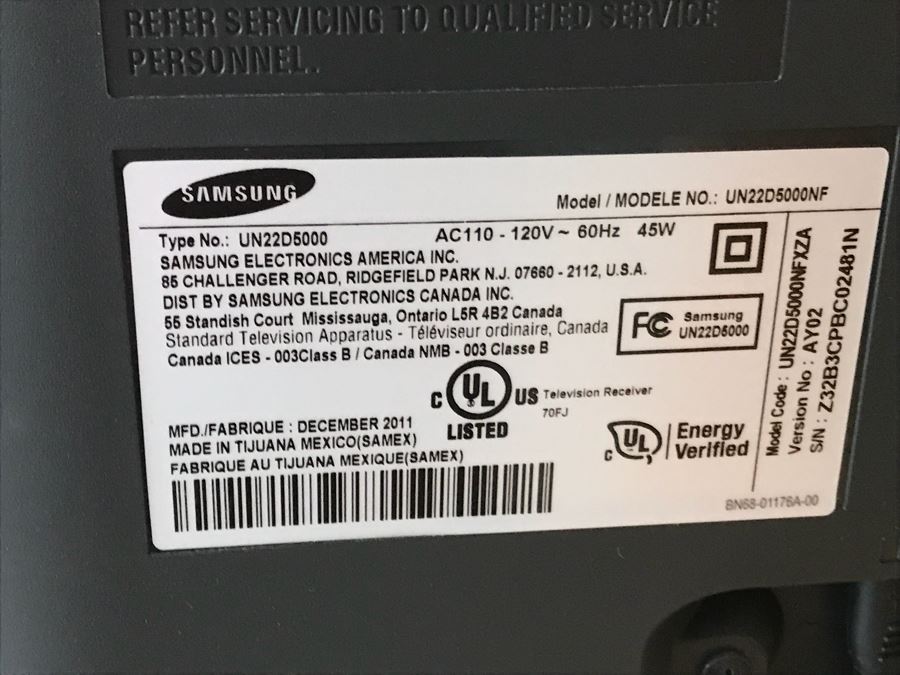 SAMSUNG 22” LED HDTV Model UN22D5000 With Logitech Speakers And Remote [Photo 5]