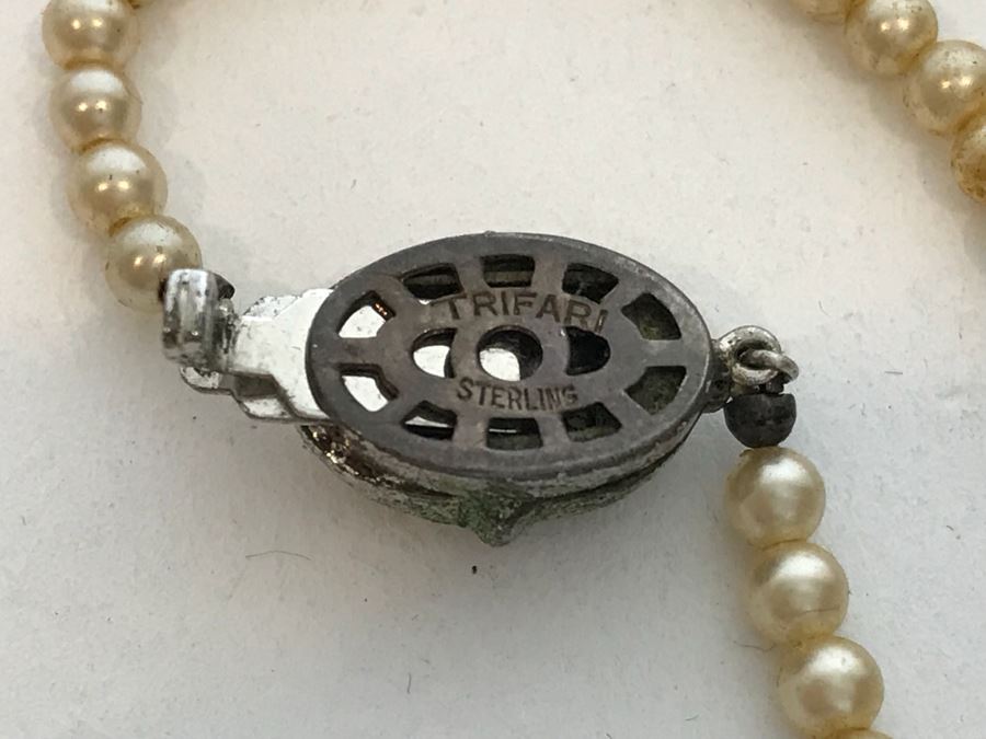 Pair Of Coral Bead Necklaces (Pink And Red) And Vintage Trifari Necklace With Sterling Silver Clasp [Photo 7]