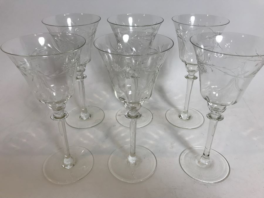(6) Etched Glass Stemware