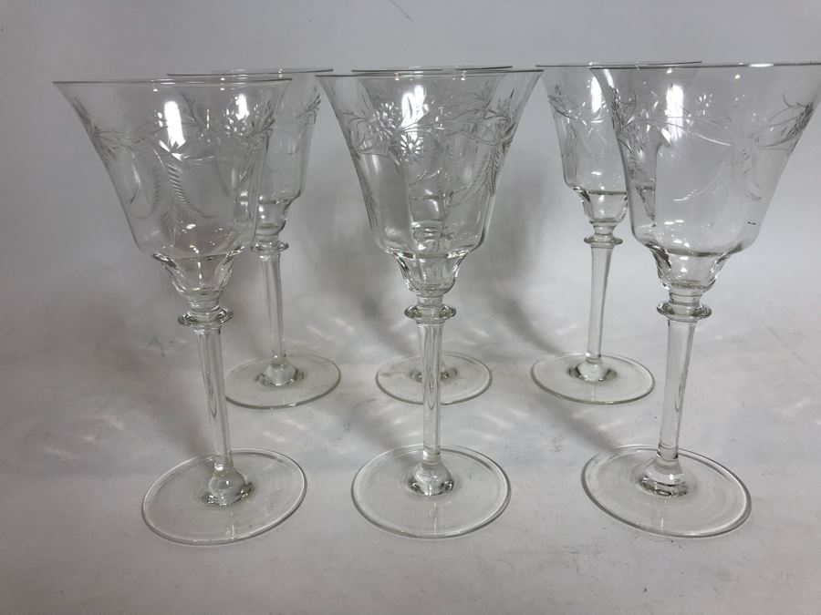 (6) Etched Glass Stemware [Photo 2]