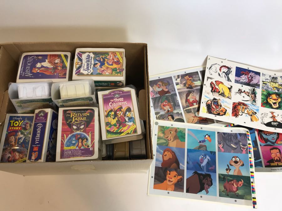 Collection Of Disney’s Movie Happy Meal Toys And Uncut SkyBox Disney Trading Cards
