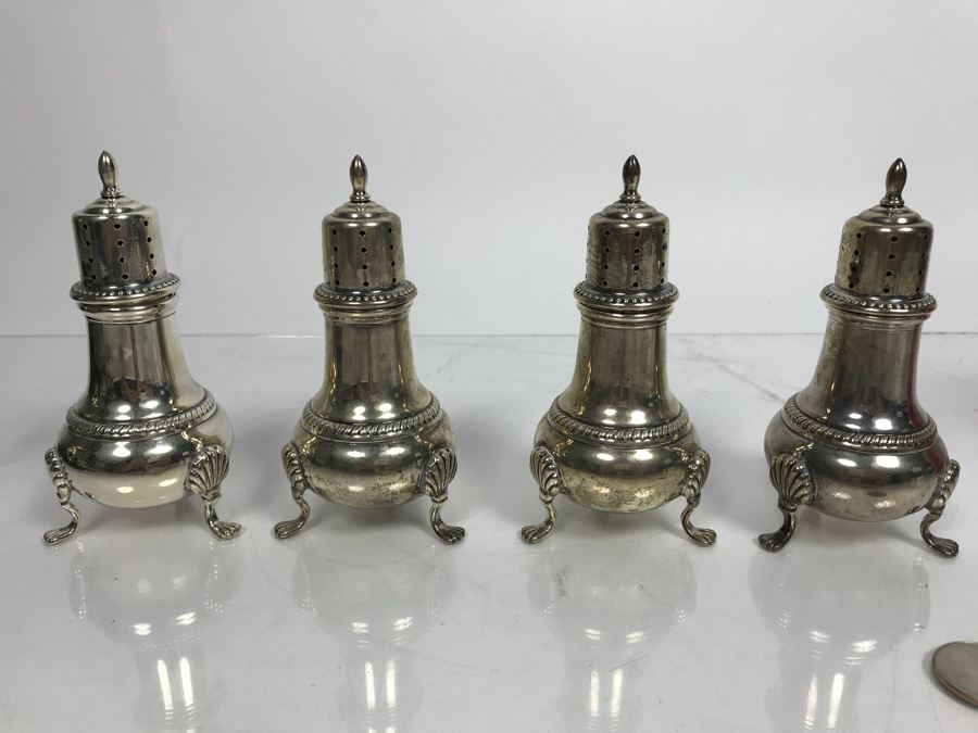Set Of (4) Sterling Silver Hunt Hallmark Salt Shakers And Newport Sterling Silver Cup 360g [Photo 6]