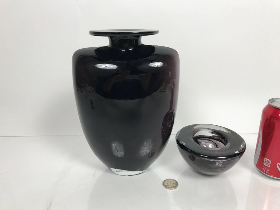 JUST ADDED - Pair Of Kosta Boda Art Glass Pieces - Vase And Bowl