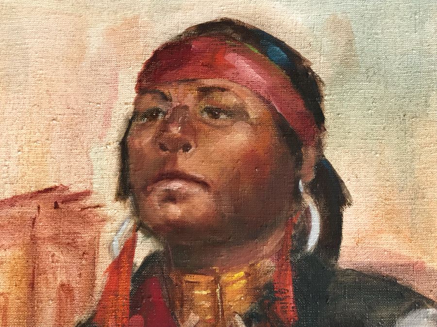 JUST ADDED - Original Oil Painting Of Native American By Renee 24” X 30” [Photo 5]