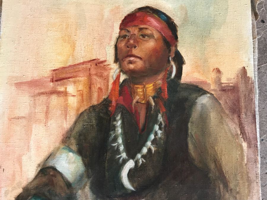 JUST ADDED - Original Oil Painting Of Native American By Renee 24” X 30” [Photo 4]